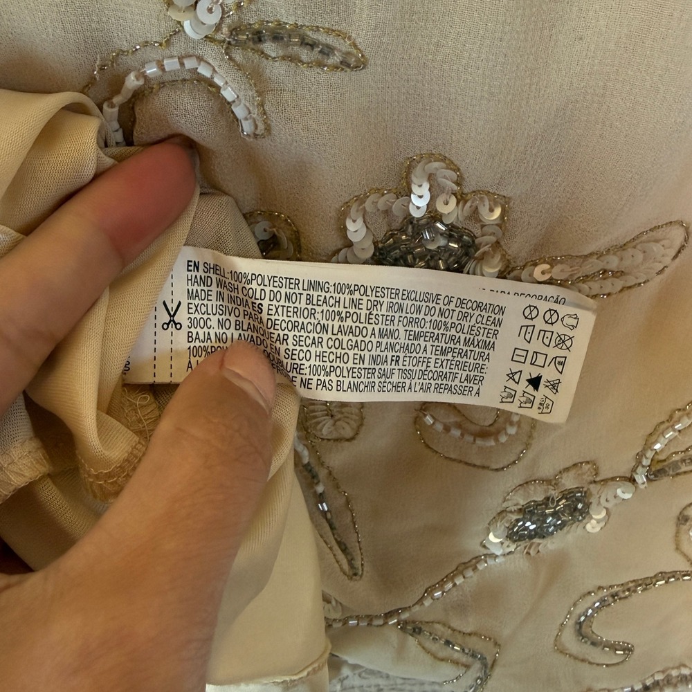 Zara Beaded Sequin Lined Top Women's Medium Tan Floral Sheer Fairycore Whimsical - Picture 7 of 10